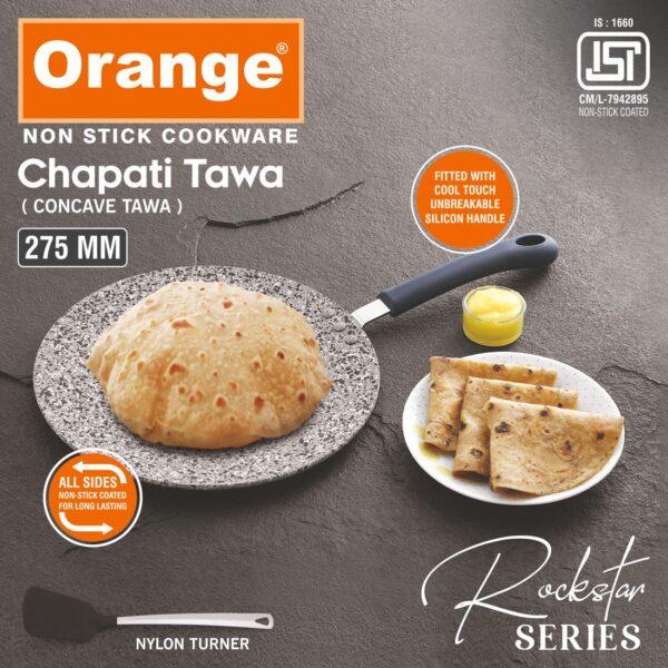 Orange Rockstar 275MM Concave Roti Tawa/Concave Tawa/Chapati Tawa, Thickness 4mm