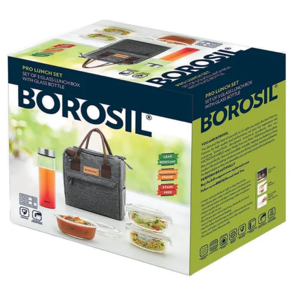 Borosil Pro Lunch Set - 3 Containers Glass Lunch Box With Glass Water Bottle Set - Image 5