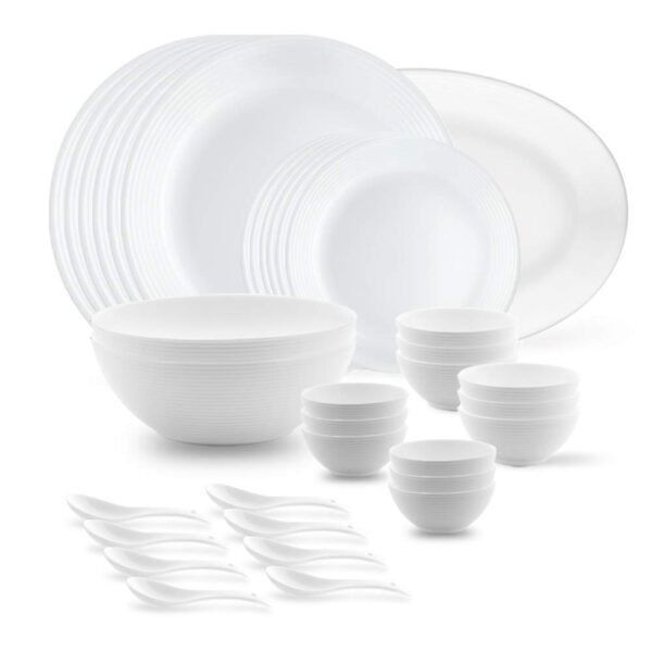 Larah by BOROSIL Orbit Series Opalware Dinner Set - 33 Pieces White