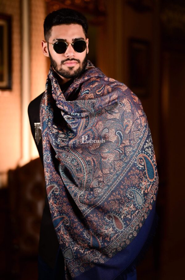 Pashtush Mens Fine Soft Ethnic Stole Navy Blue