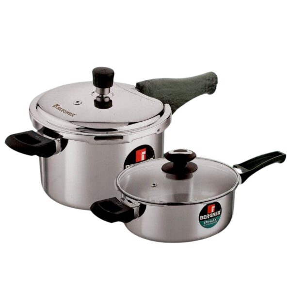 Bergner Tri-Max 2 Piece Triply Cooker Combo With Common Glass Lid (3L + 5L) BG-7904