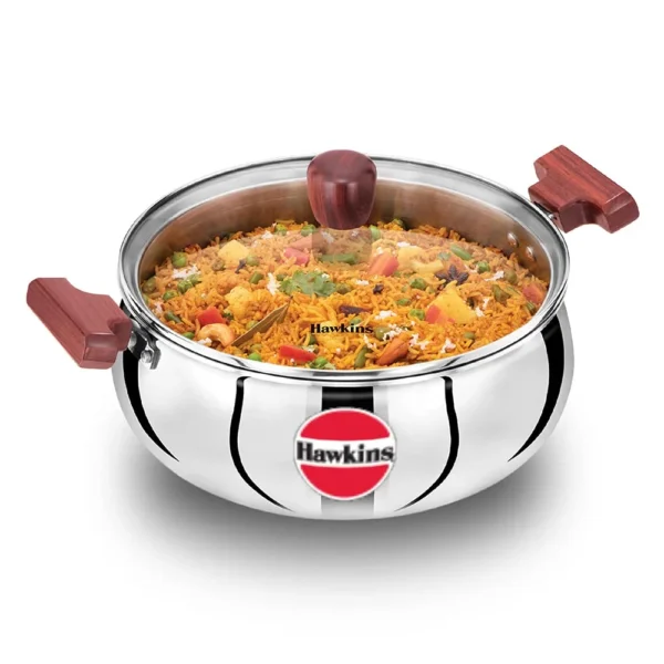 Hawkins Tri-Ply SSH40G Stainless Steel Cook n Serve Handi with Glass Lid - 4 Ltr