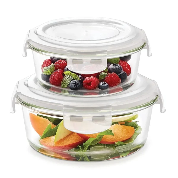Borosil Klip-N-Store Microwavable 2 Piece Glass Storage Container Set (400ml + 620ml)
