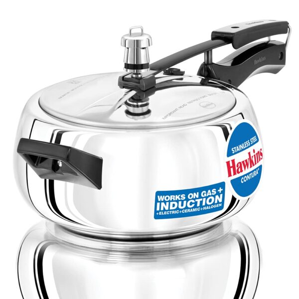 Hawkins Contura Stainless Steel Induction Compatible Pressure Cooker, 3.5 L (SSC35)