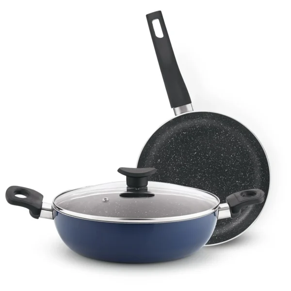 Bergner Aloe 3-Layer+ Non-Stick Coating 3 Piece Cookware Set - 24cm (2.5 L) Kadai with Glass Lid and 24cm Frypan (BGIN-2236)