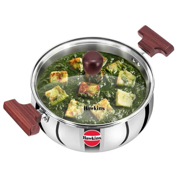 Hawkins Tri-Ply SSH30G Stainless Steel Cook n Serve Handi with Glass Lid - 3 Ltr 20cm