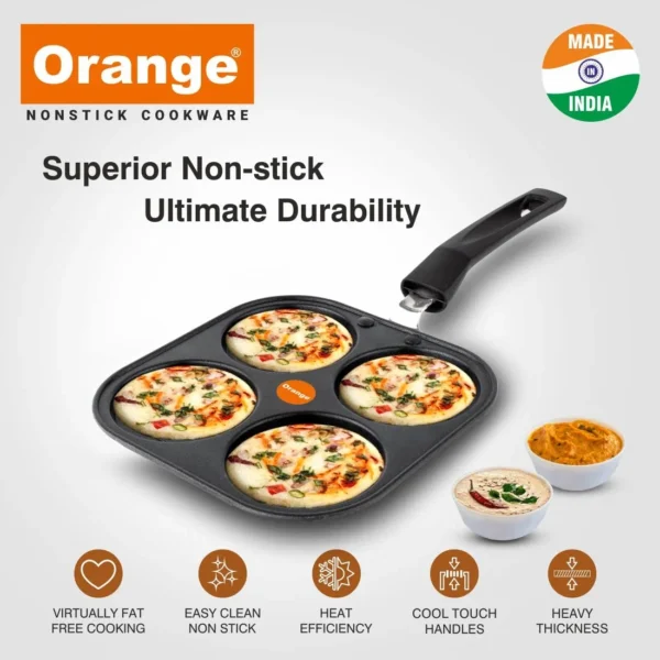 Orange Non-Stick Diecast 4 in 1 Multi-Snack Maker Pancake Tawa/Mini Uttapam Tawa (ONSC080)