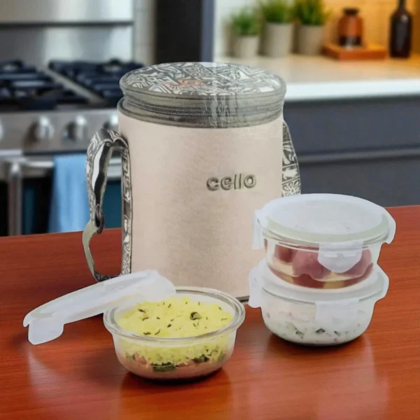 Cello Fit & Fresh Trendy 3 Round Glass Container Lunch Box 400ml