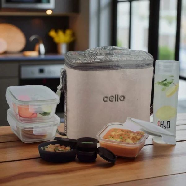 Cello Fit & Fresh Trendy Square Glass Lunch Box Set Of 9pc