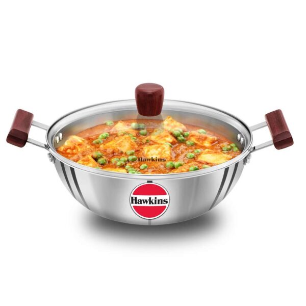 Hawkins Tri-Ply Stainless Steel SSK40G Deep Kadhai with Glass Lid- 4 Ltr 26cm