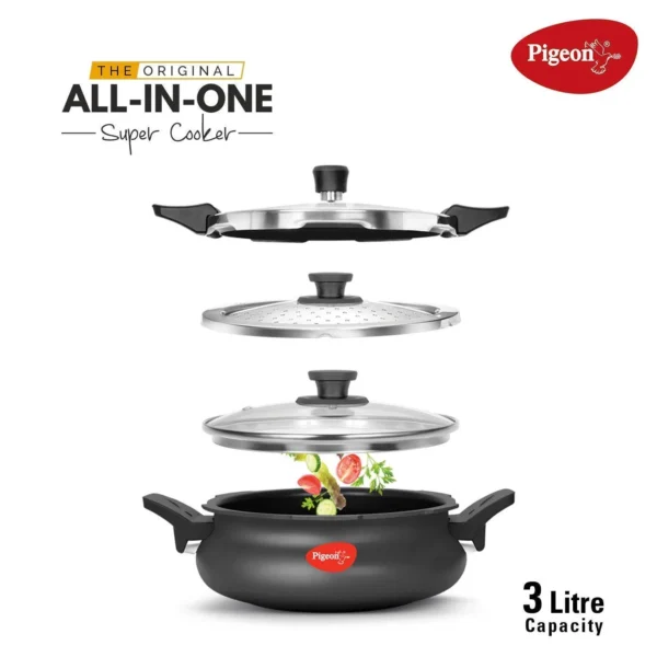 Pigeon All in One Super Cooker 620-H Hard Anodised Outer Lid IB Pressure Cooker - 3 L
