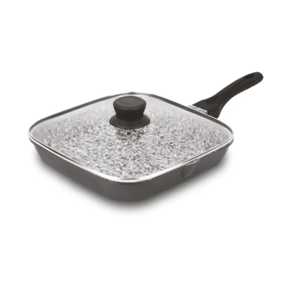 Orange Stone Finish Nonstick Heavy Coated Grill Pan with glass lid 220MM (ONSC384)