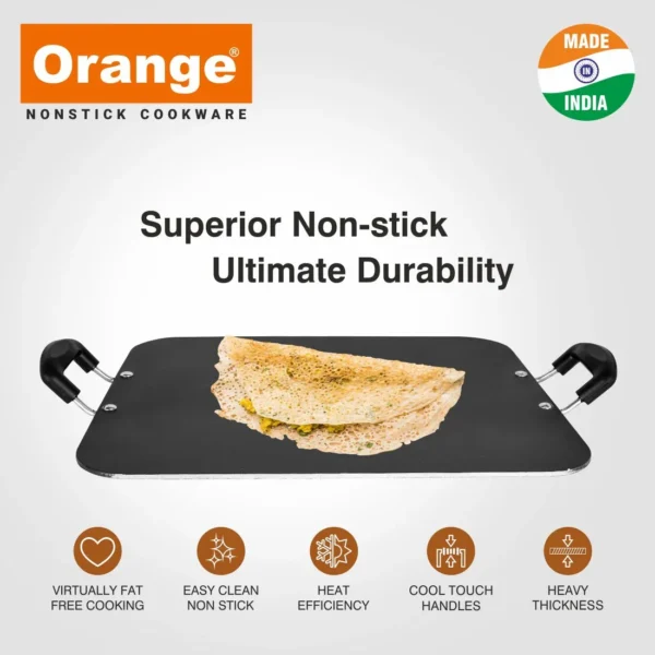 Orange 4.0MM Series Aluminium Non-Stick Multipurpose Tawa Big - 12x14cm (ONSC067) (Thickness-4mm)