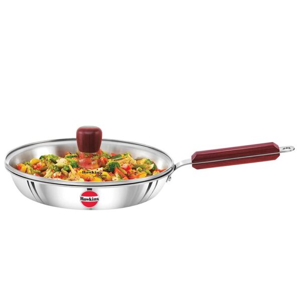 Hawkins Tri-Ply SSF24G Stainless Steel Frying Pan with Glass Lid - 24cm