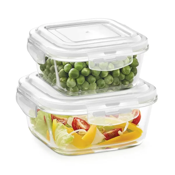 Borosil Klip N Store 2 Piece Glass Container Set of 320ml & 520ml (Square)