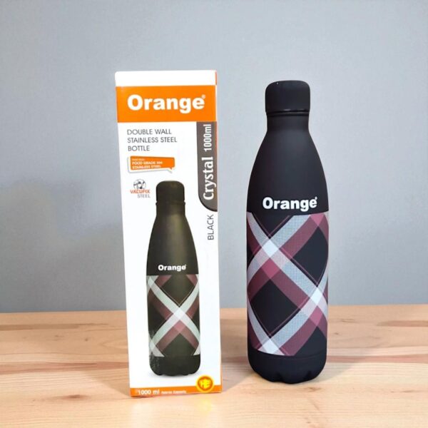 Orange Crystal Double Wall Stainless Steel Vacuum Insulated Water Bottle 1000ml Black - Image 4