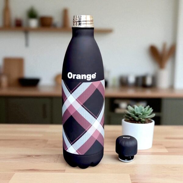 Orange Crystal Double Wall Stainless Steel Vacuum Insulated Water Bottle 1000ml Black - Image 3