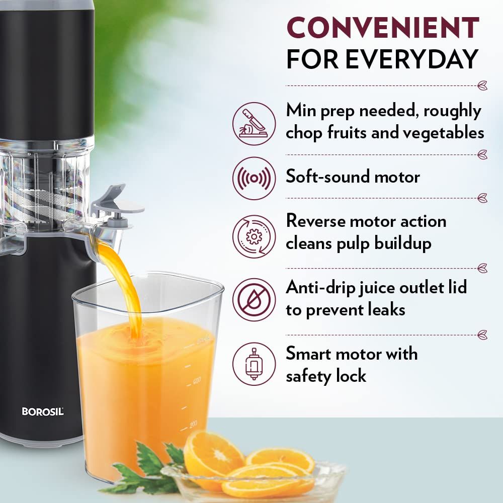 Borosil Easy Juice Cold Press Slow Juicer, 130W | Fruit & Vegetable Juicer - Image 3