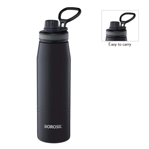 Borosil - Stainless Steel Hydra Gosports - Vacuum Insulated Flask Water Bottle, 900 ML, Black - Image 2