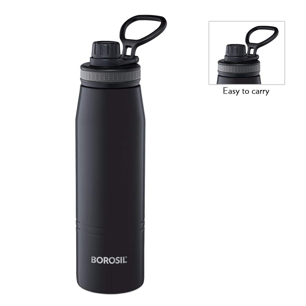 Borosil - Stainless Steel Hydra Gosports - Vacuum Insulated Flask Water Bottle, 900 ML, Black - Image 2