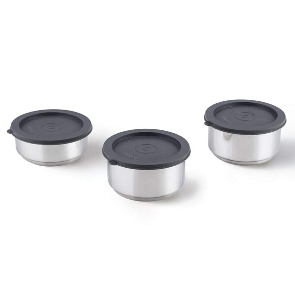Borosil Carry Fresh Insulated Lunch Box, Set of 3, 280 ml x 2 + 180 ml (Stainless Steel, Silver Grey) - Image 4