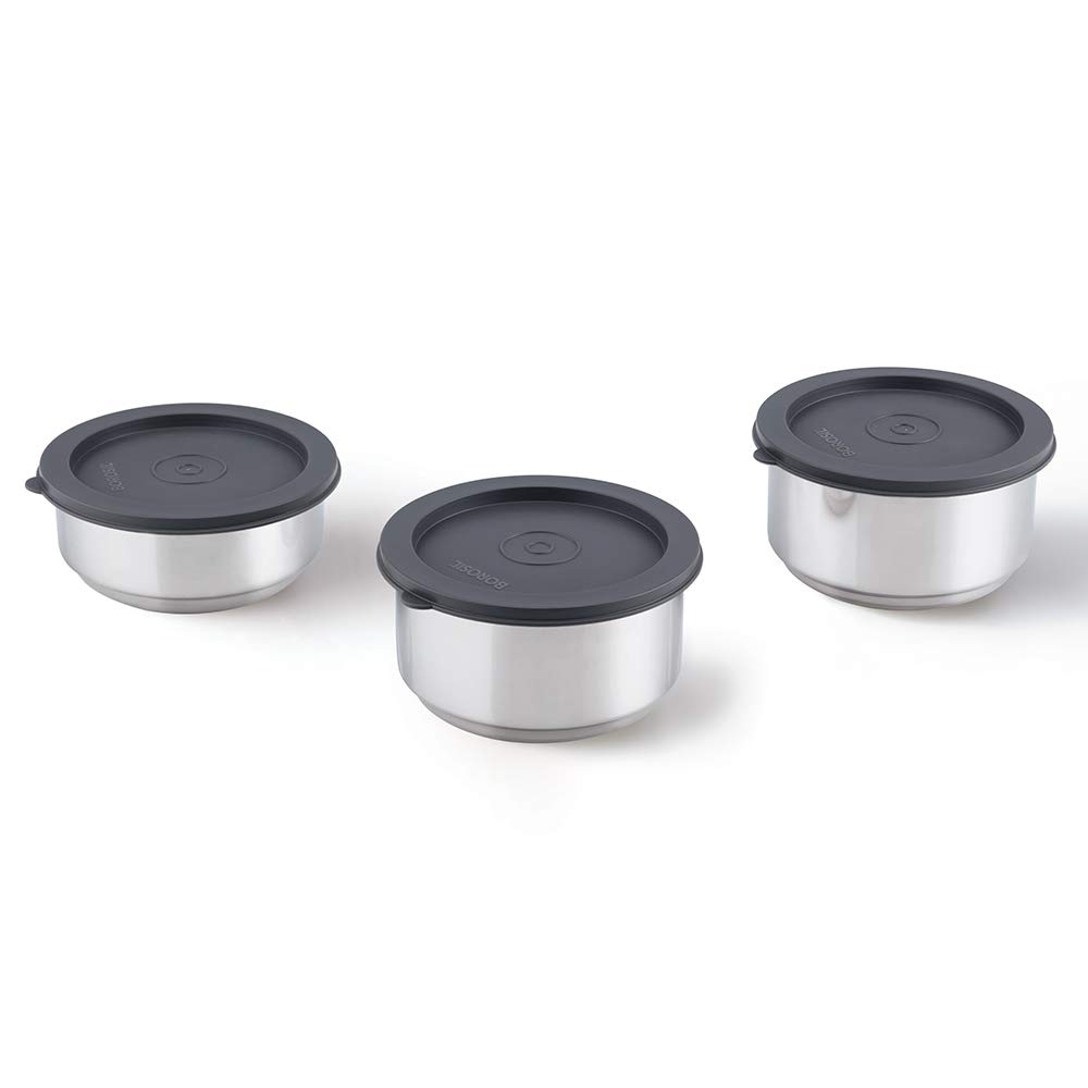 Borosil Carry Fresh Insulated Lunch Box, Set of 3, 280 ml x 2 + 180 ml (Stainless Steel, Silver Grey) - Image 4