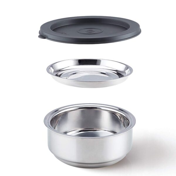 Borosil Carry Fresh Insulated Lunch Box, Set of 3, 280 ml x 2 + 180 ml (Stainless Steel, Silver Grey) - Image 2