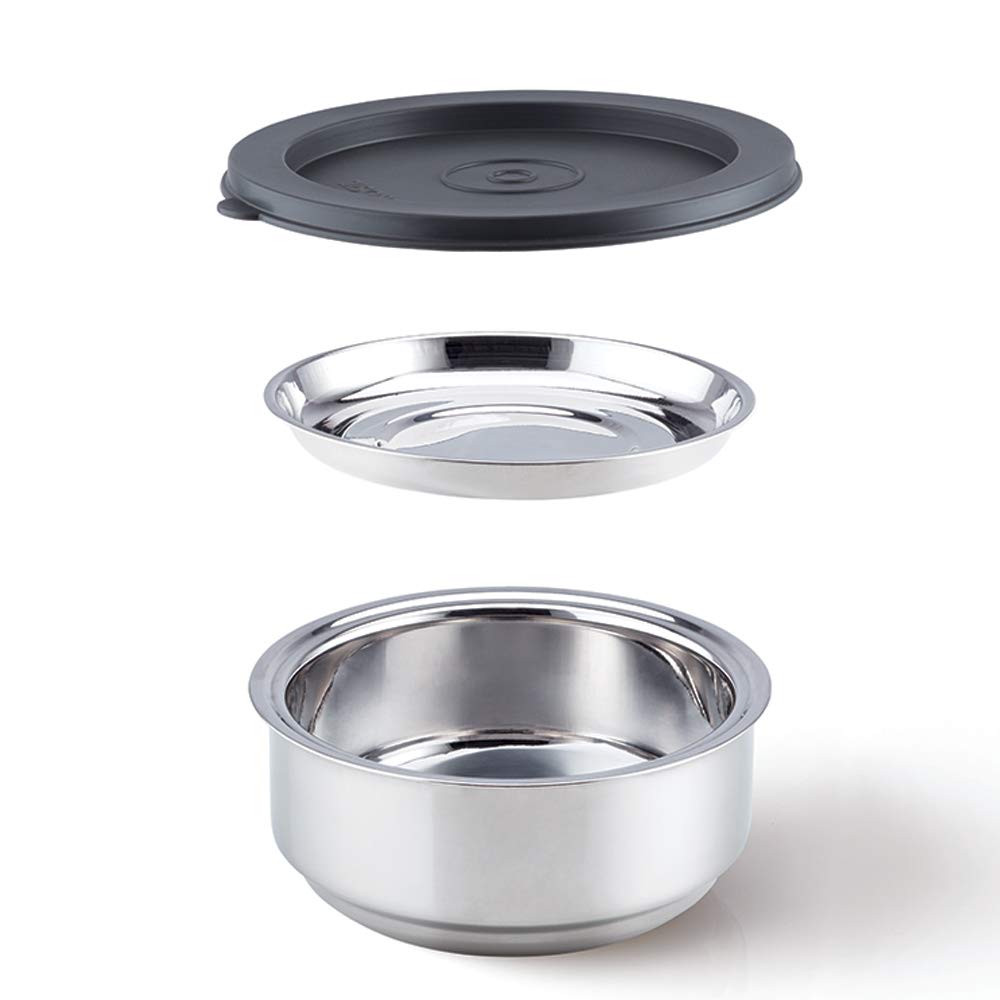 Borosil Carry Fresh Insulated Lunch Box, Set of 3, 280 ml x 2 + 180 ml (Stainless Steel, Silver Grey) - Image 2