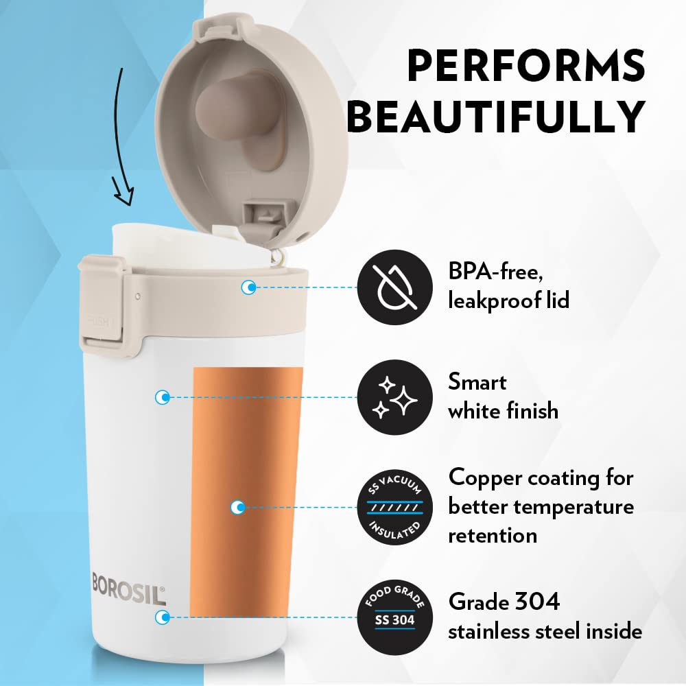 Borosil Coffeemate Vacuum Insulated Mug - 300ml White - Image 2