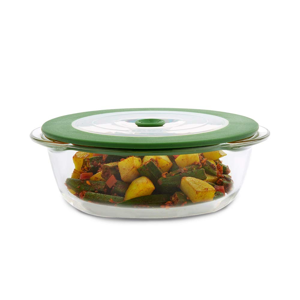 Borosil Round Glass Dish with Lid, 1 Piece, 1000ml