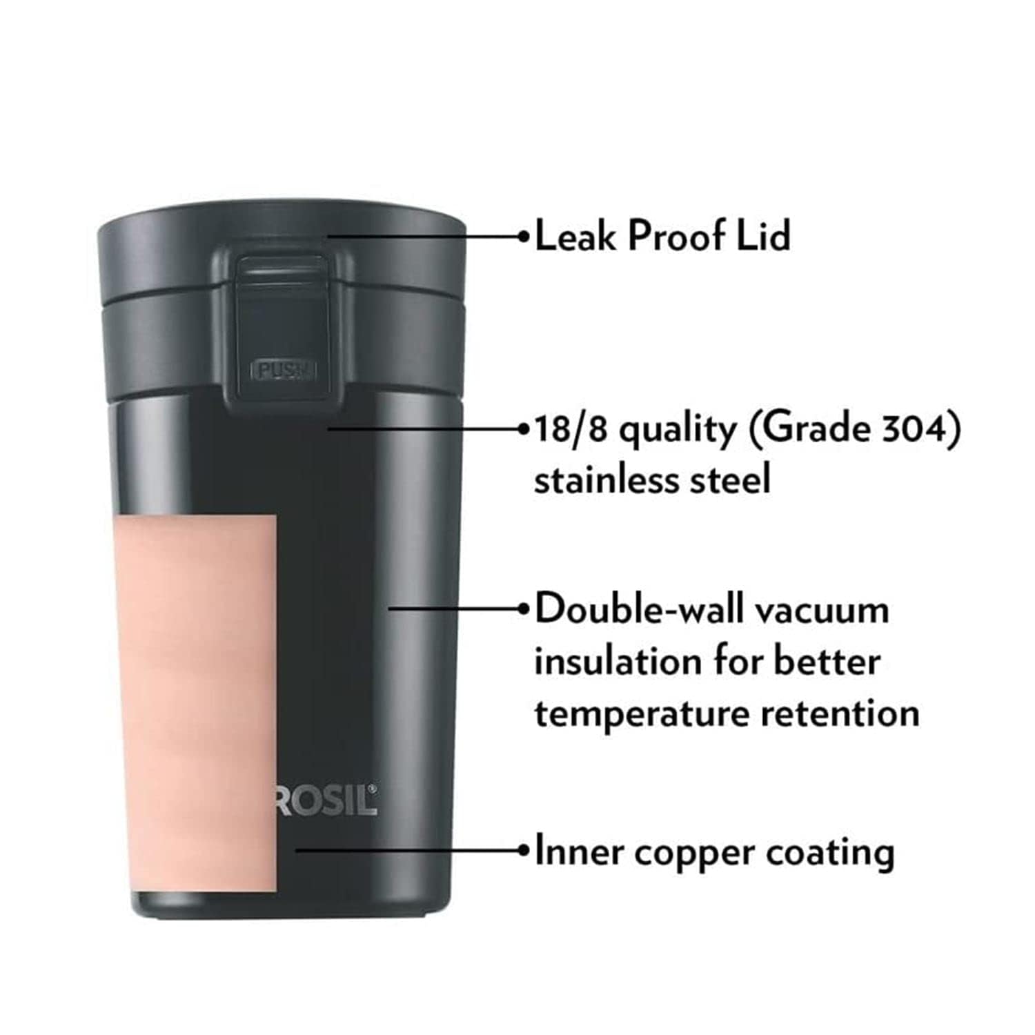 Borosil Hydra Coffeemate Vacuum Insulated Travel Mug, 300 ml - Image 3