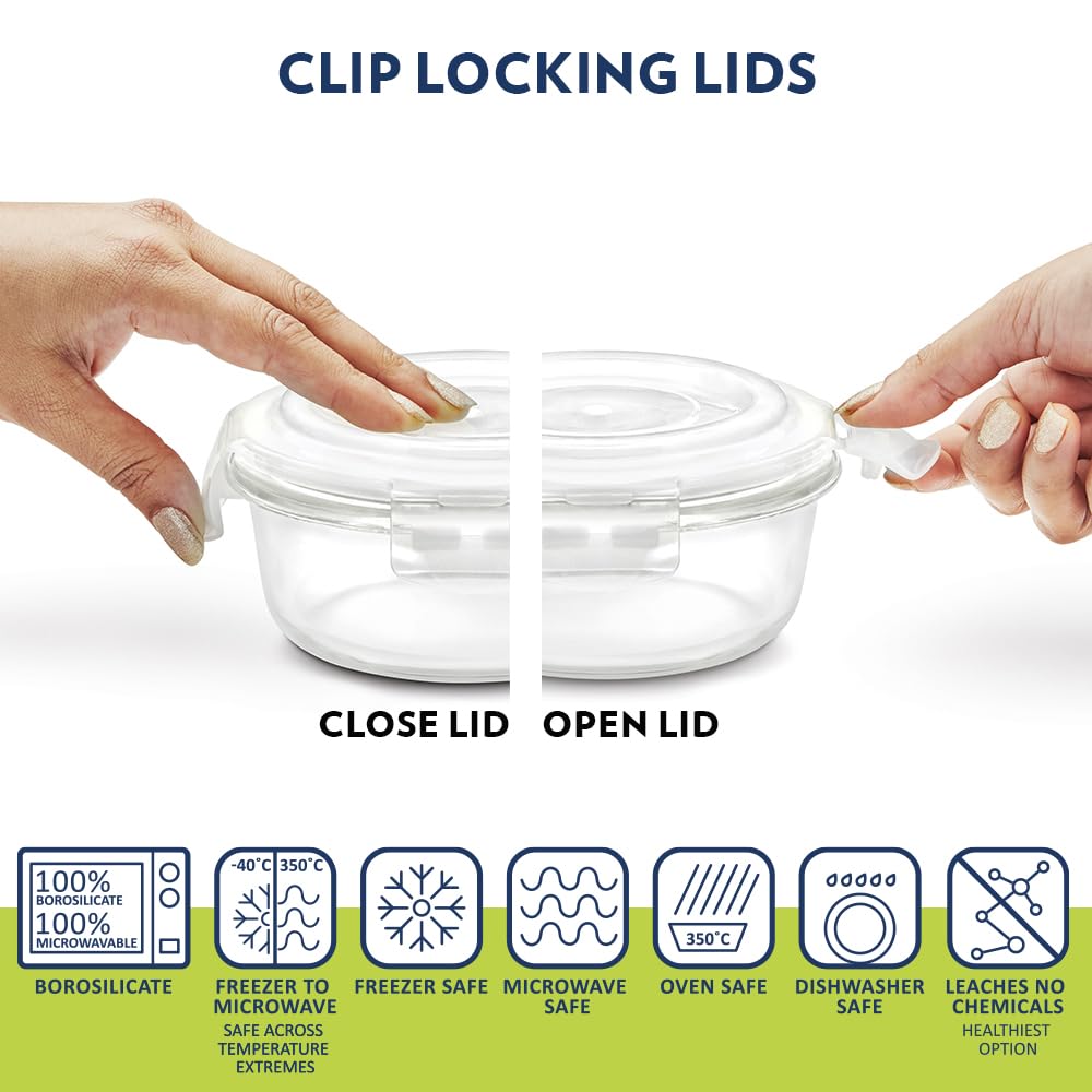 Borosil Klip & Store Round Glass Lunch Box Set of 2 (Vertical) 400ml - Image 3