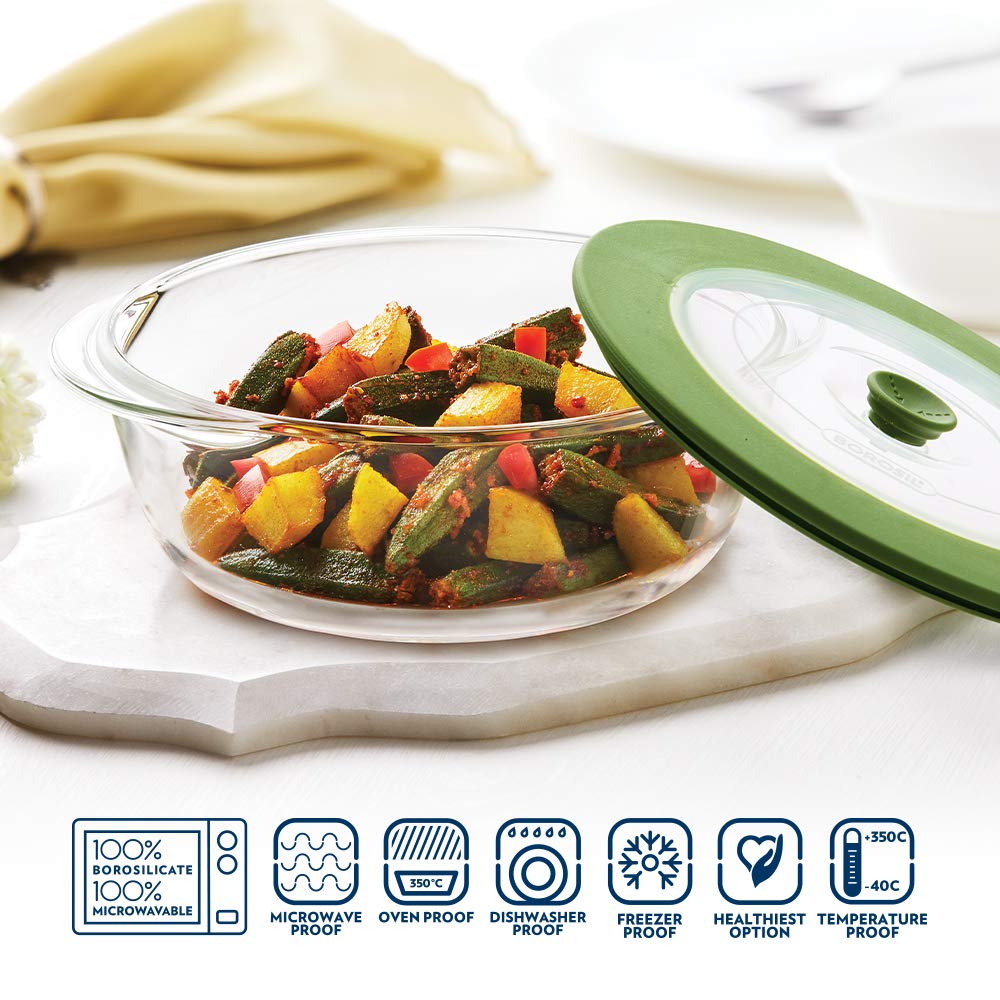 Borosil Round Glass Dish with Lid, 1 Piece, 1000ml - Image 3