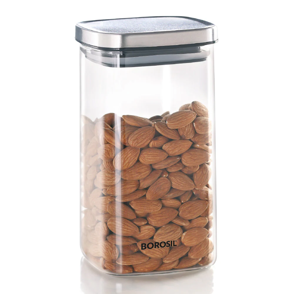 Borosil Classic Square Glass Storage Jar - 1400ml