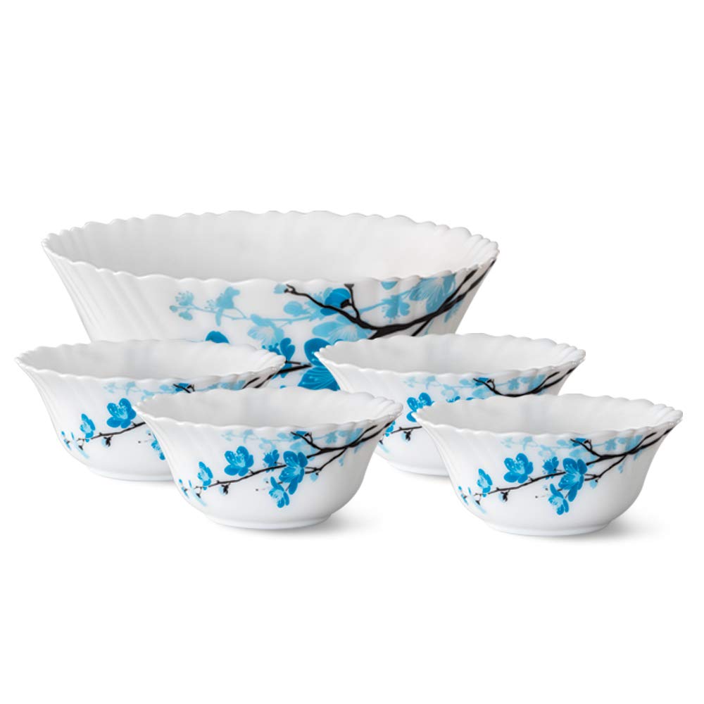Larah by Borosil Opal Glass Green Herbs 5 Piece Mini Pudding Set