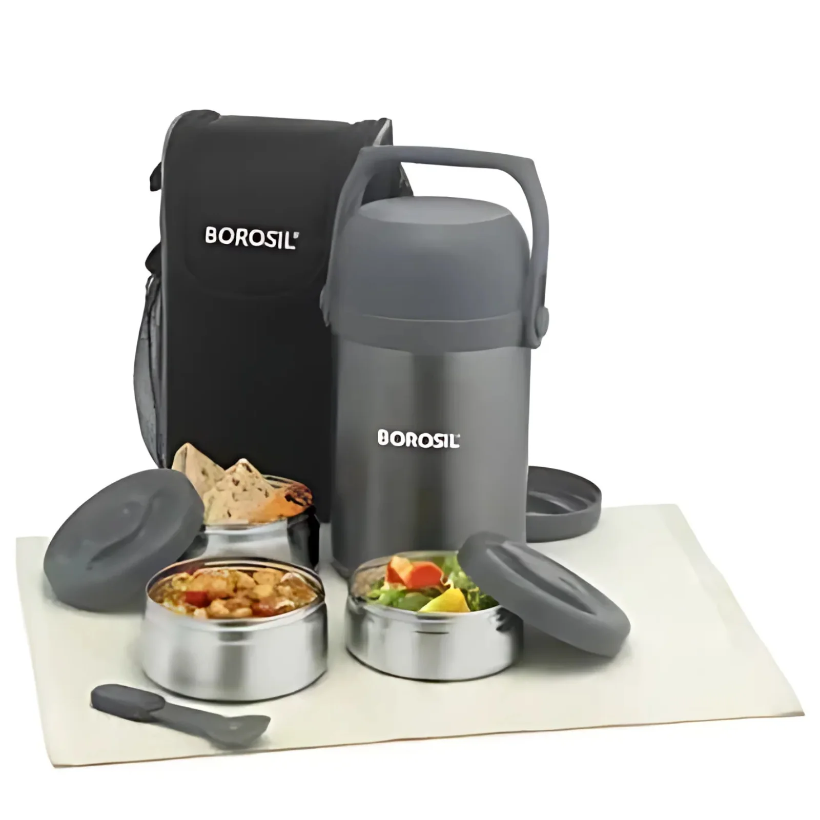 Borosil Hot-N-Fresh Stainless Steel Insulated Lunch Box Set of 3