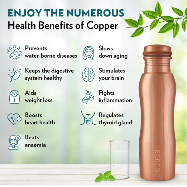 Borosil Curvy Copper Water Bottle, 1 Litre - Image 2