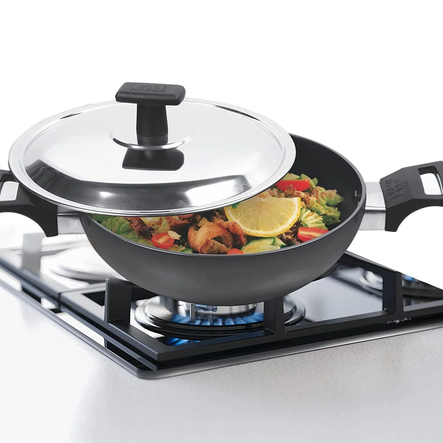 Milton Pro Cook Hard Anodized 24CM Kadhai With Steel Lid, 2.6 L (HAKDI 24 WL) - Image 4