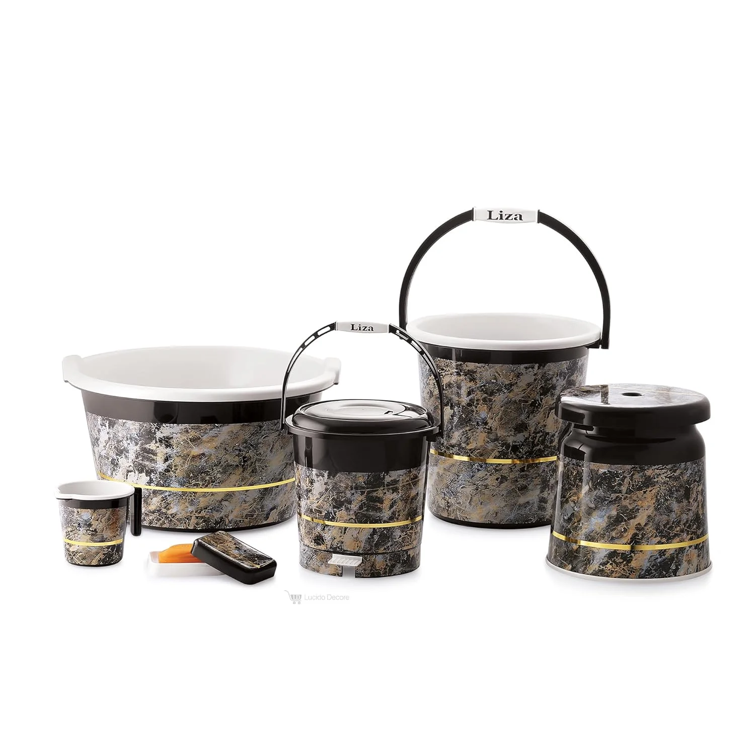 Liza Orry Modern Heavy Plastic Bathroom Set (Combo of 6, Black)