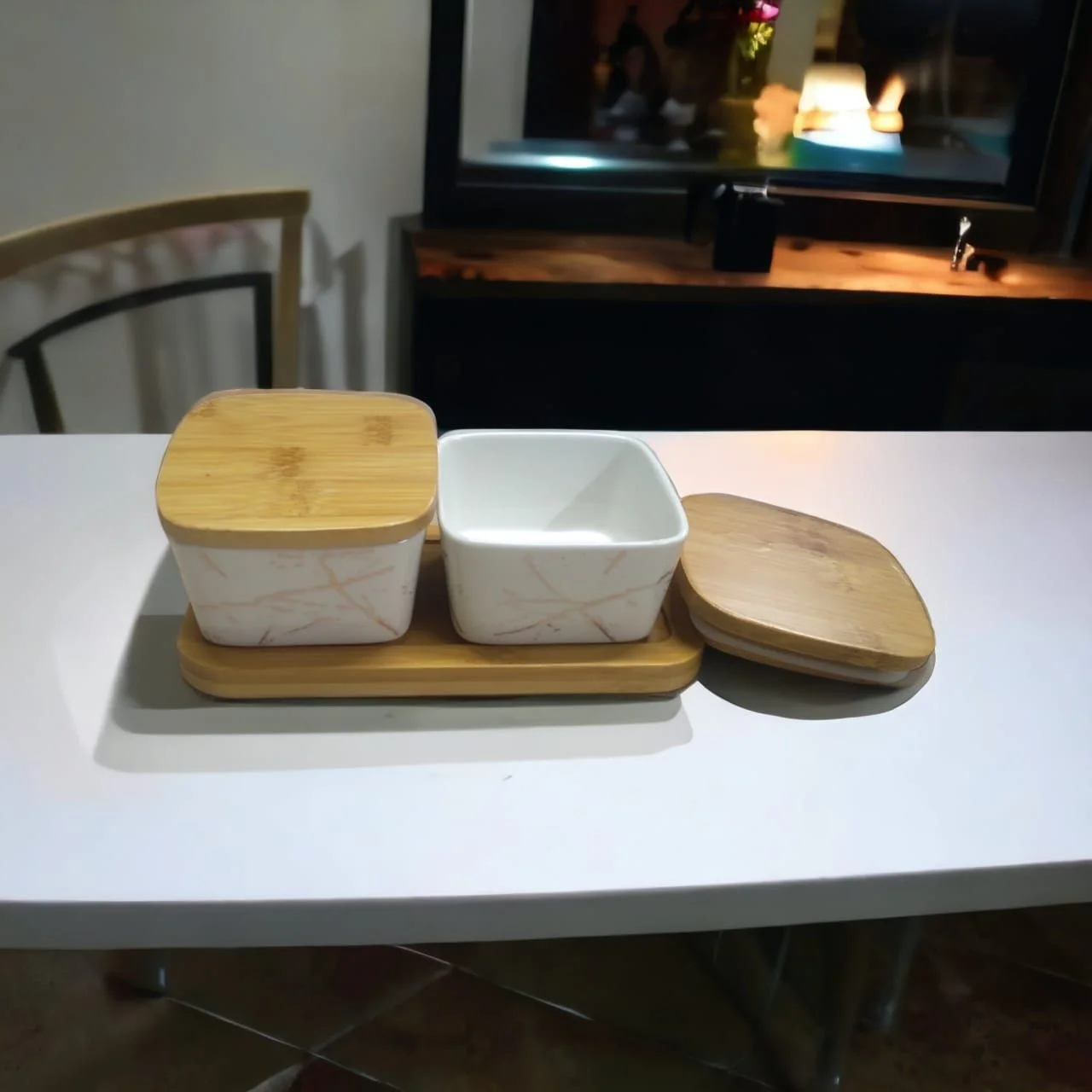 White Gold WG-1607 2 Piece Bowl With Wooden Base - Image 2