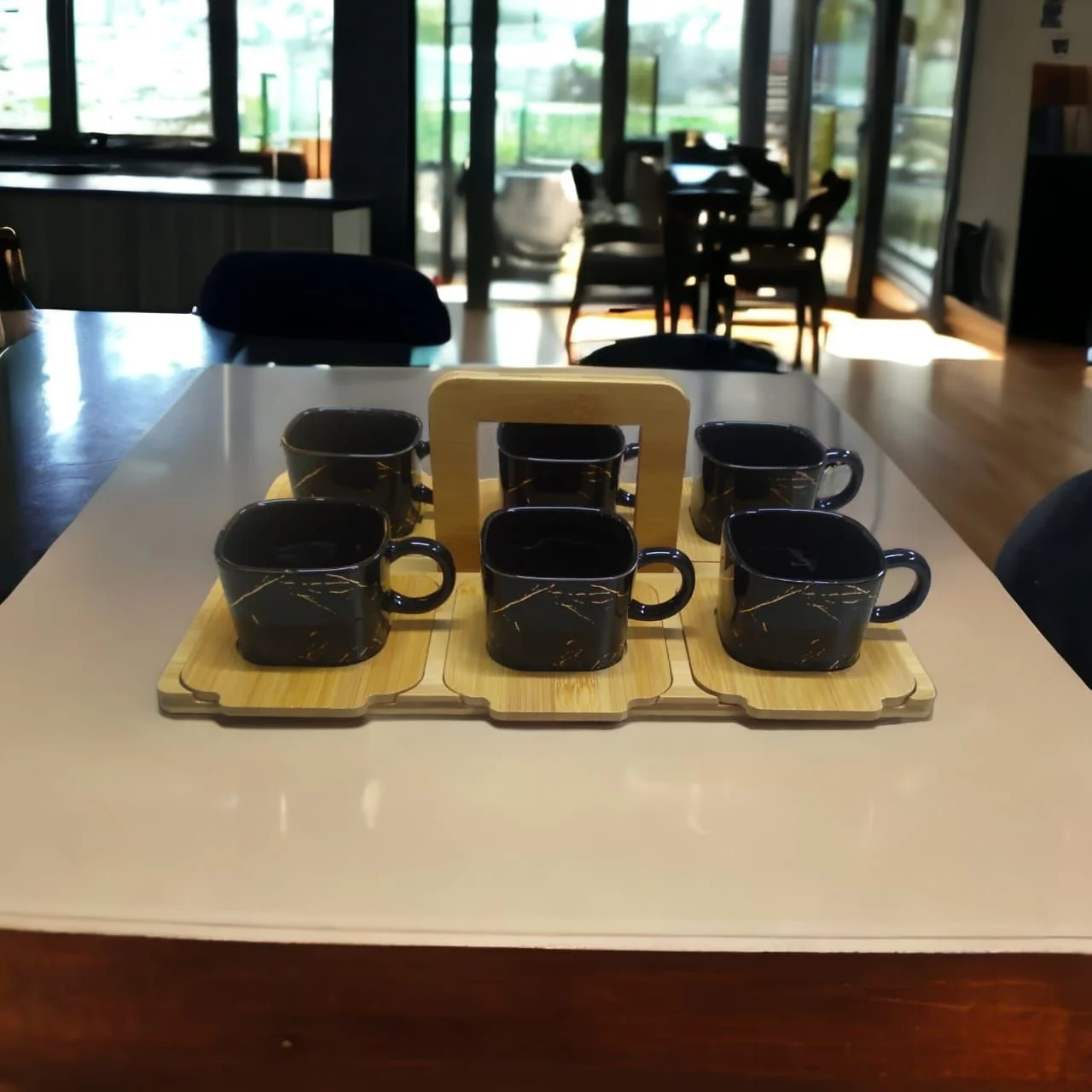 White Gold 6 Piece Cups With Bamboo Base - Image 2