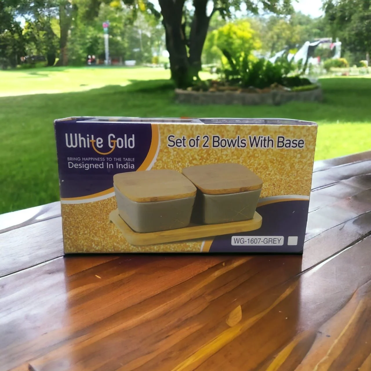 White Gold WG-1607 2 Piece Bowl With Wooden Base - Image 4