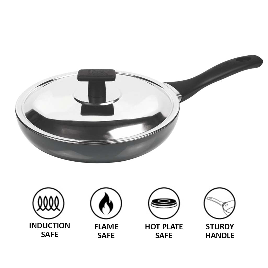 Milton Pro Cook Hard Anodized 24cm Fry Pan With Stainless Steel Lid, 1.8 L (HAFP 24 WL) - Image 2