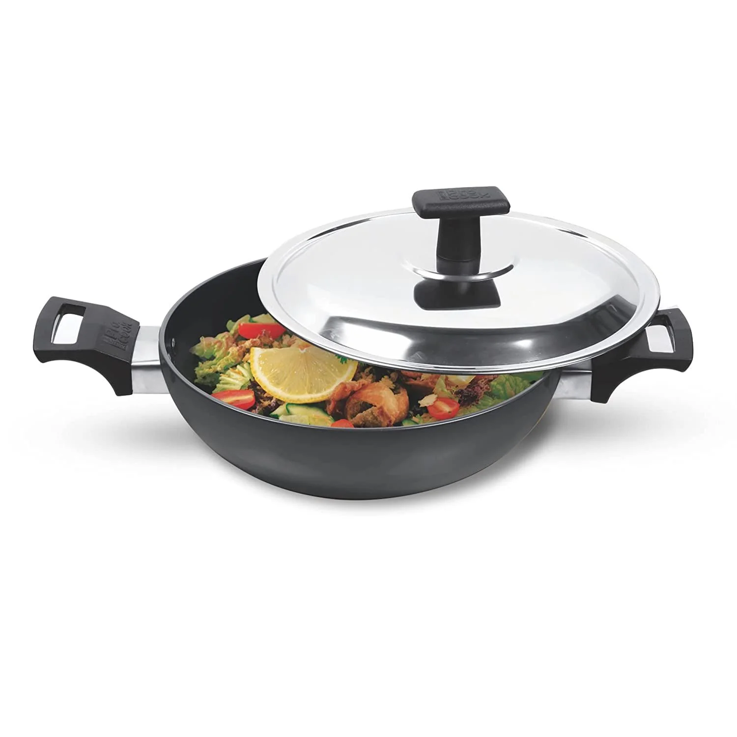 Milton Pro Cook Hard Anodized 24CM Kadhai With Steel Lid, 2.6 L (HAKDI 24 WL)
