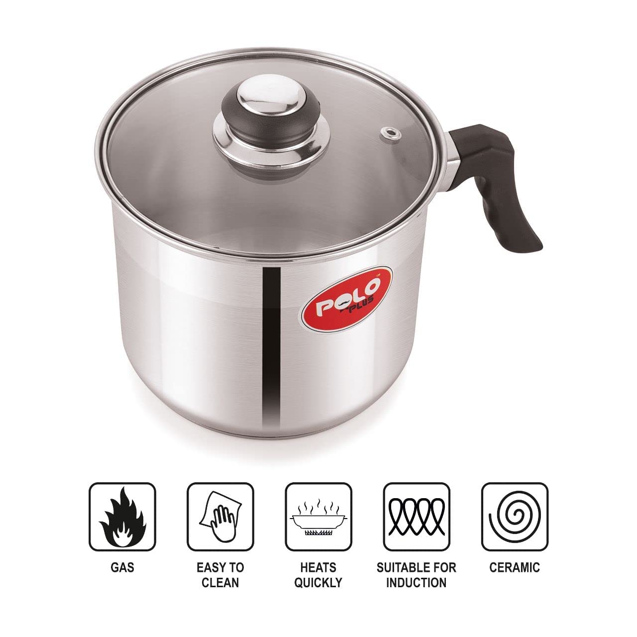 Polo Plus Deep Milk Pot with Glass Lid - 2 Ltr (16cm ) - Image 4