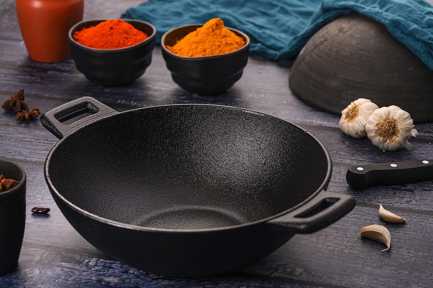 Tibros Cast Iron Kadhai with Glass Lid - 24.5 Cm - Image 3