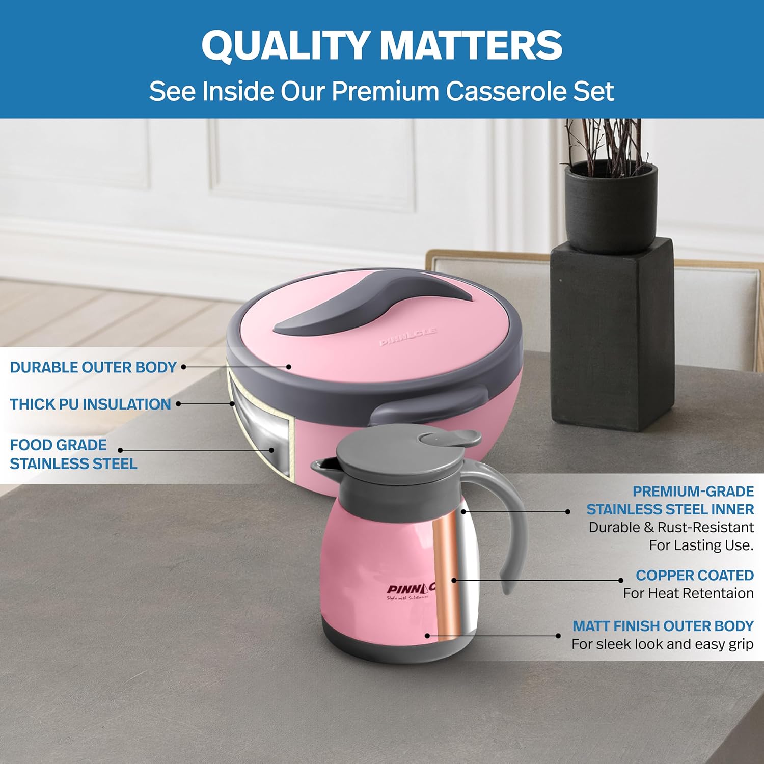 Pinnacle Parisa Matt Gift Set (2pc Casserole - 1L+1.5L, Papillon Carafe - 500ml) - Image 3