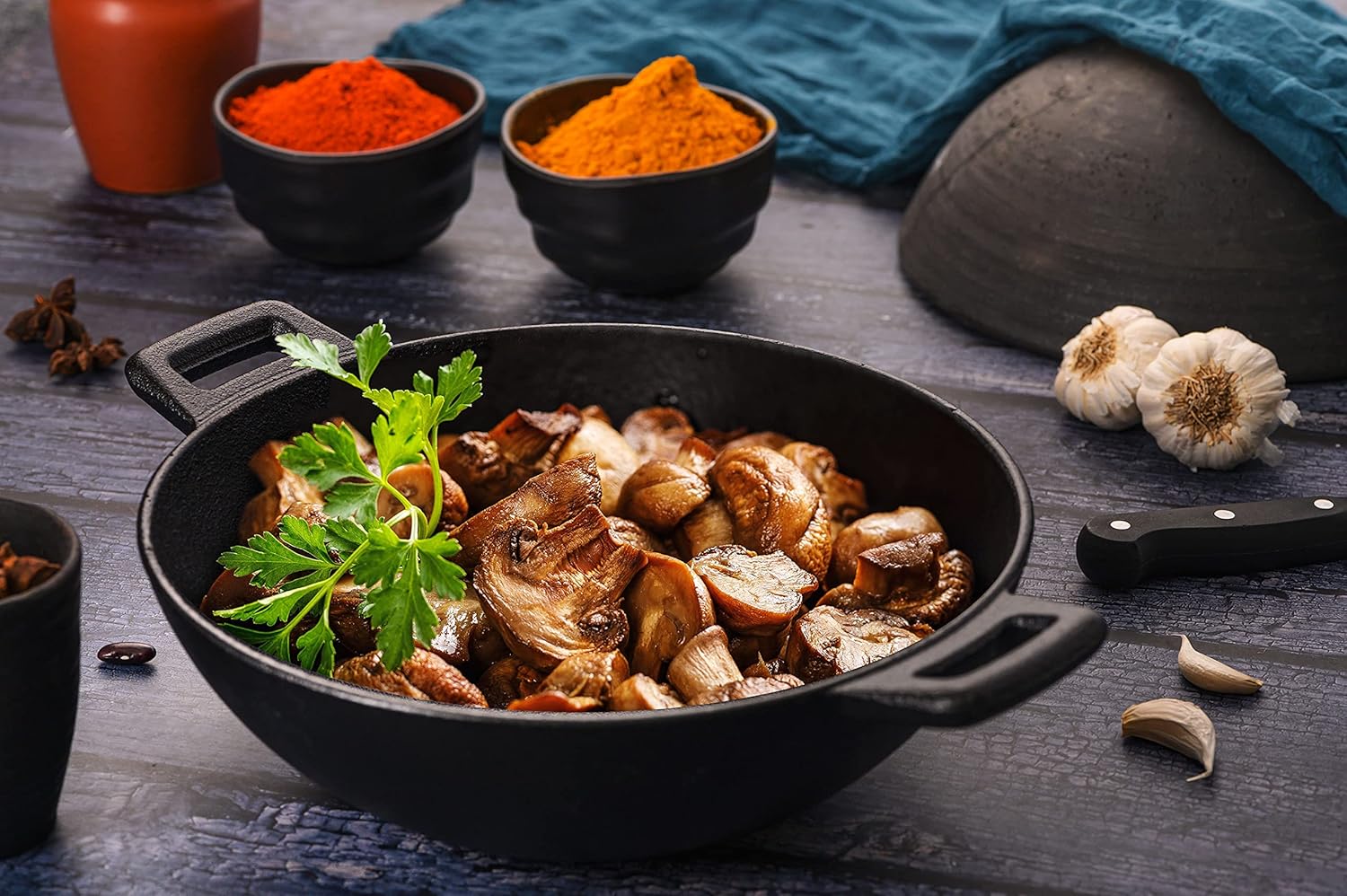 Tibros Cast Iron Kadhai with Glass Lid - 24.5 Cm - Image 2