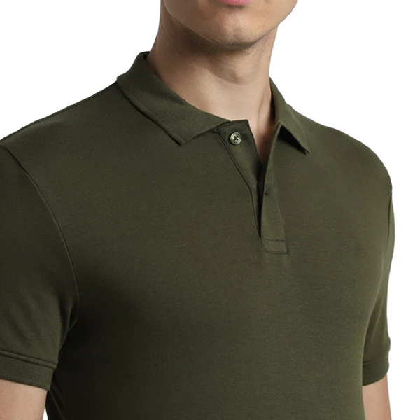 Jack & Jones - Interlock Polo Tshirt - Olive Green - Image 3