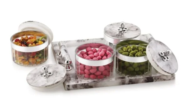 Liza Acrylic 4 Piece Dryfruit Jar With Tray Set